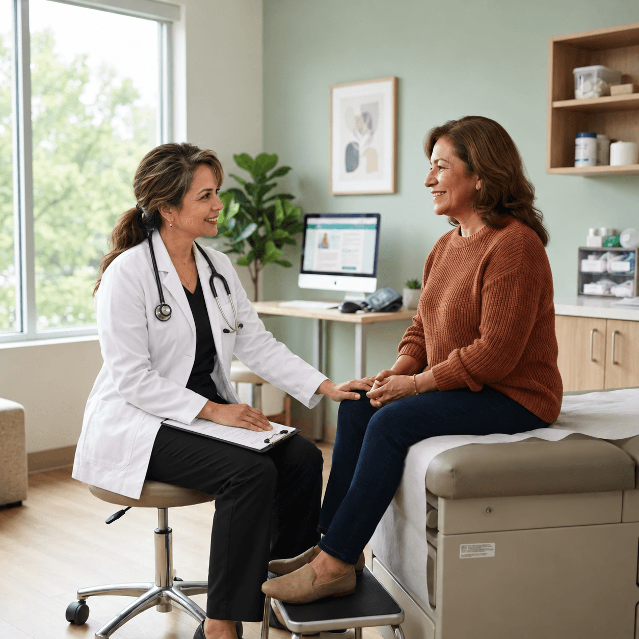 A Mission clinician talking with a patient in the exam room